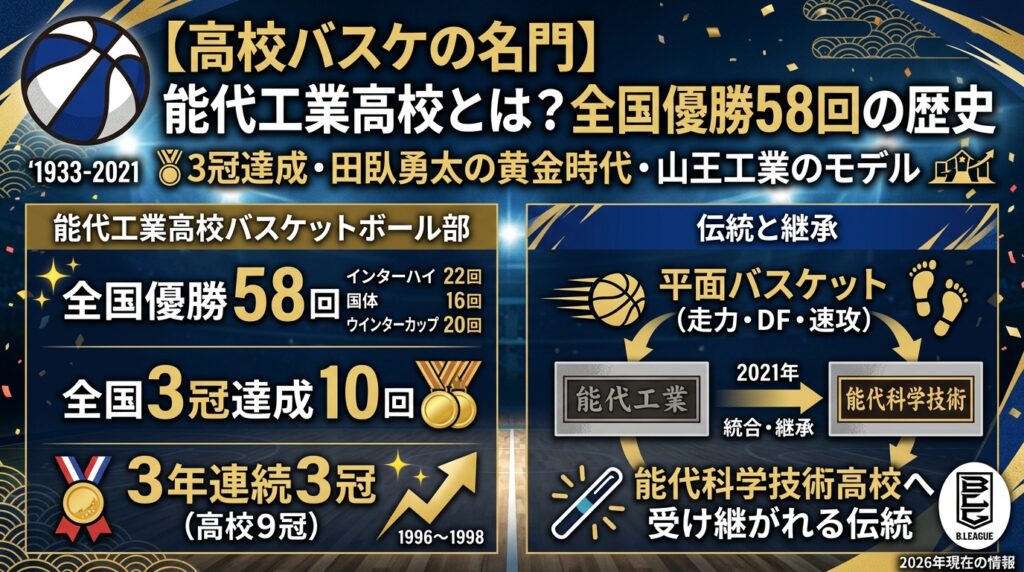 能代工業高校とは？バスケ部の全国優勝58回・3冠・田臥勇太を生んだ名門の歴史