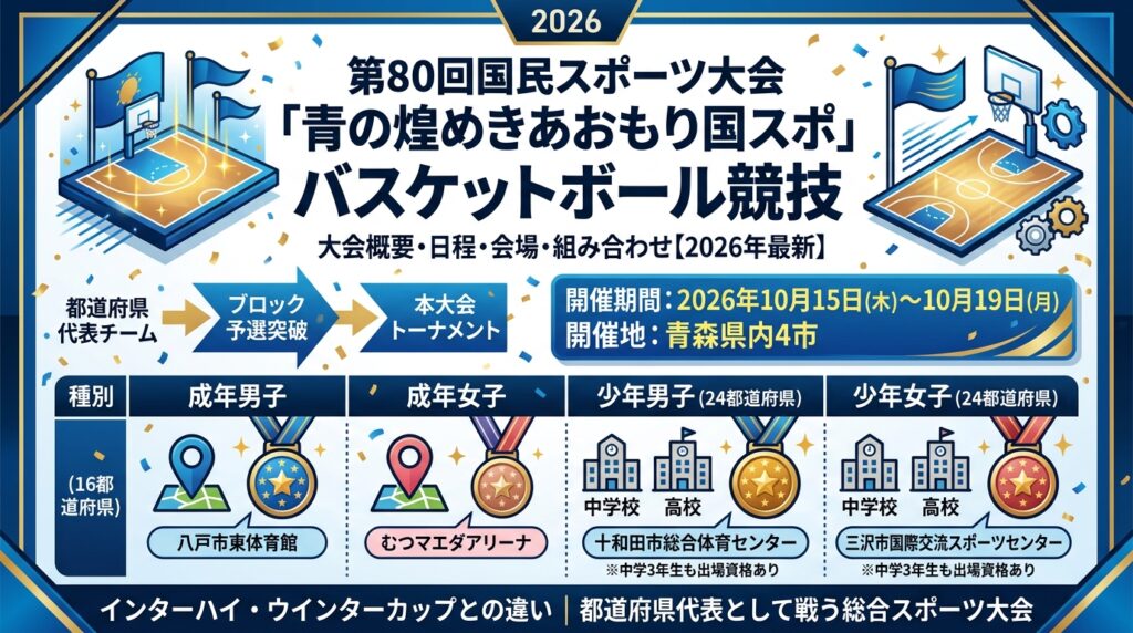 国民スポーツ大会（国体）のバスケットボールとは？2026年の日程・会場・出場都道府県・組み合わせを紹介