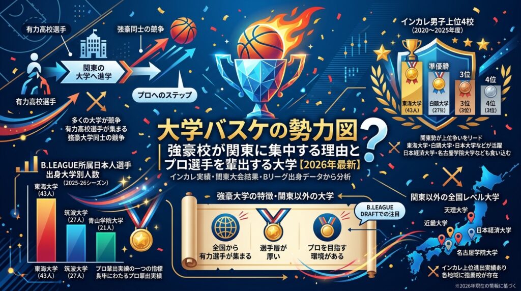 大学バスケの勢力図｜なぜ関東に強豪校が集まり、どんな大学からプロが生まれる？