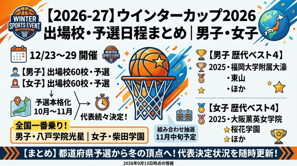 ウインターカップ2026 出場校・代表決定日まとめ｜男子・女子