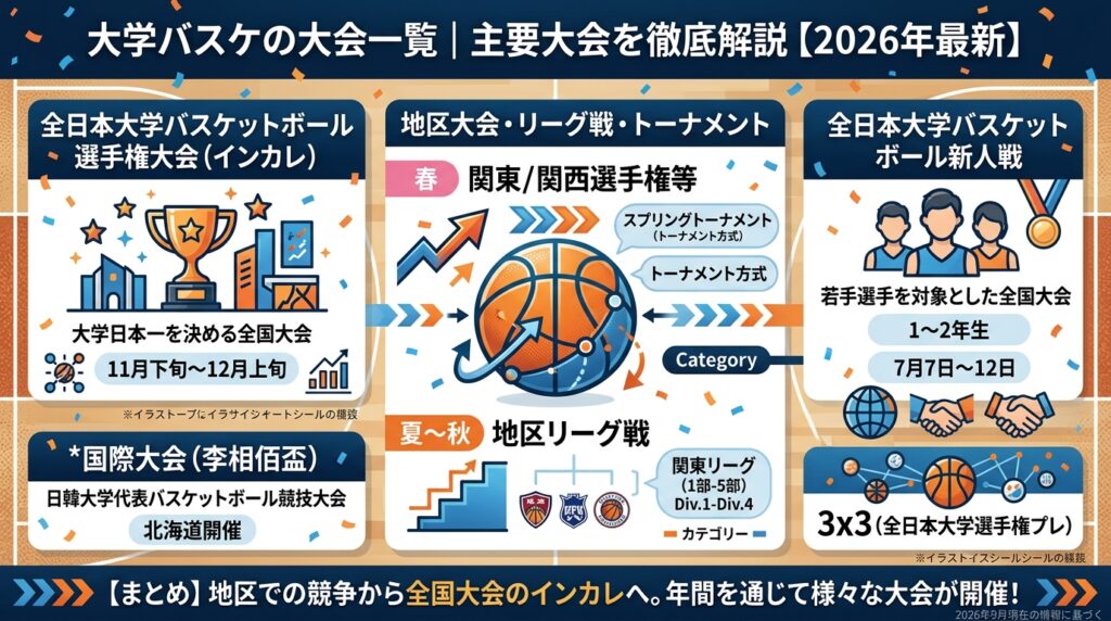 大学バスケの大会一覧｜インカレ・リーグ戦・新人戦など主要大会を解説
