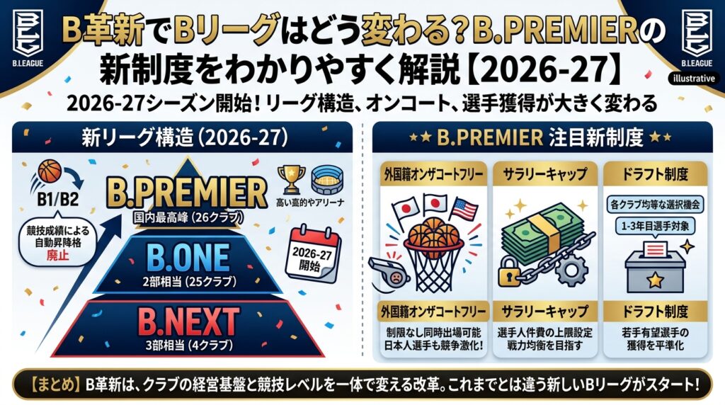 B革新でBリーグはどう変わる？B.PREMIERの新制度をわかりやすく解説【2026-27】