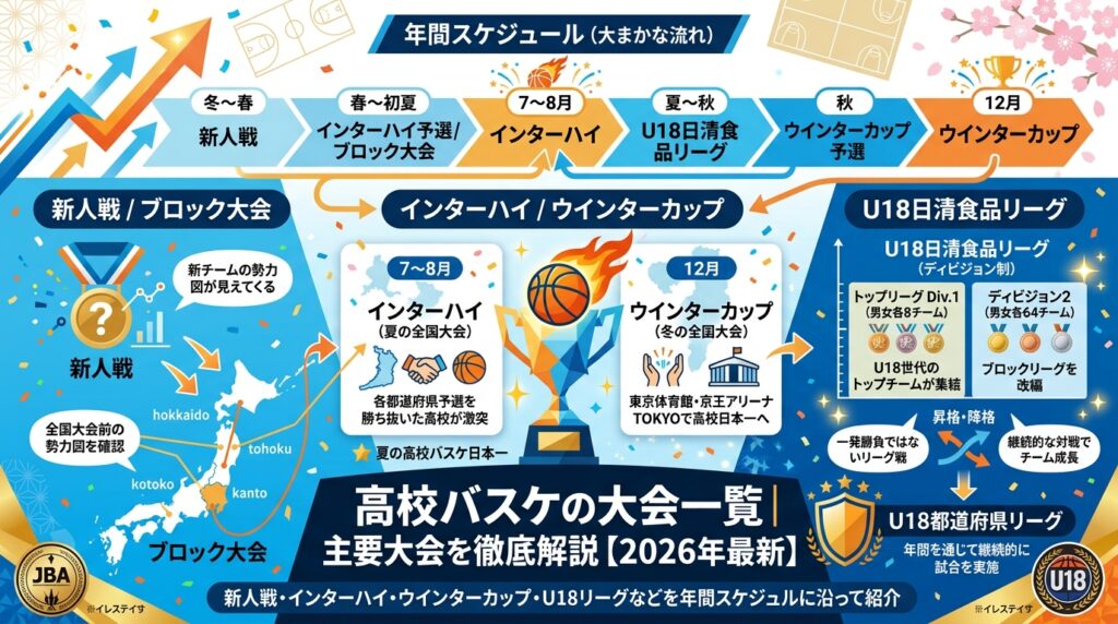高校バスケの大会一覧｜インターハイ・ウインターカップ・新人戦など年間スケジュールを解説