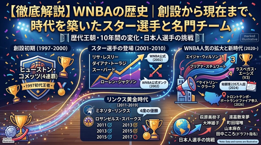 WNBAの歴史を徹底解説！1997年の創設から現在まで、時代を築いたスター選手と名門チーム