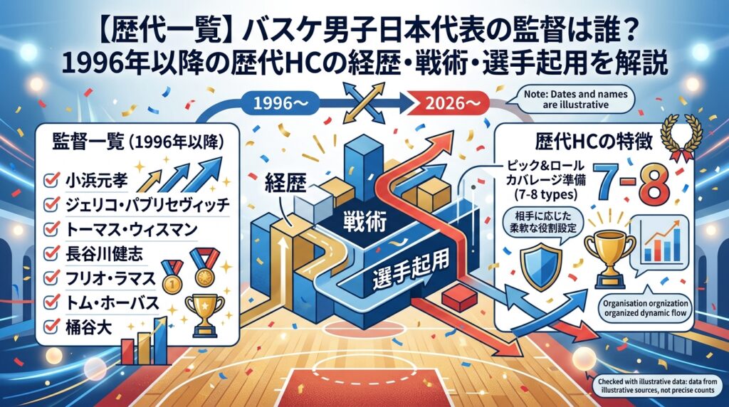 【歴代一覧】バスケ男子日本代表の監督は誰？1996年以降の歴代HCの経歴・戦術・選手起用を解説